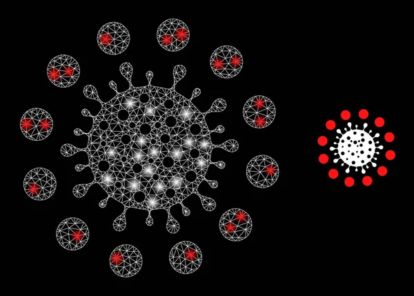Icône de zone rouge de coronavirus - Maille de carcasse avec des taches de lumière — Image vectorielle
