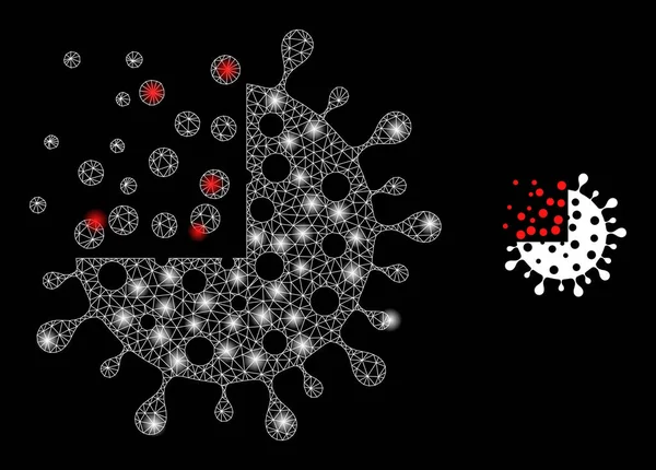 Synthesis Coronavirus Icon - Triangulated Mesh with Glare Spots — Stock Vector