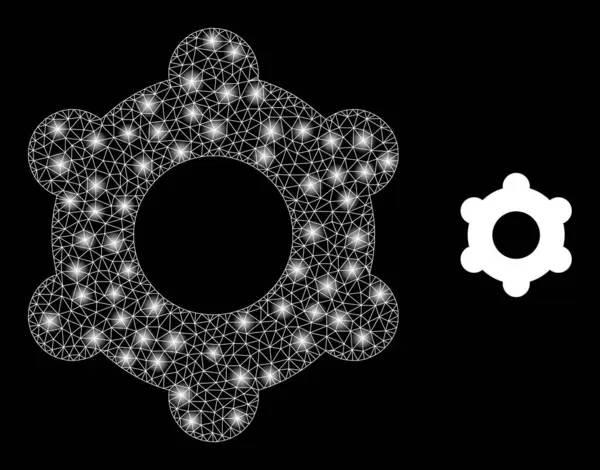 Cogwheel Icon - Vezetékes keret háló csillagképcsomópontokkal — Stock Vector