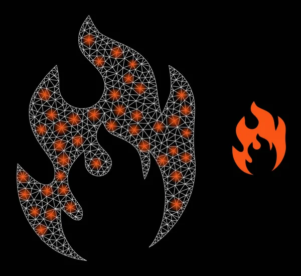 Fire Flame Icon - Dreieckiges Netz mit Lichtpunkten — Stockvektor