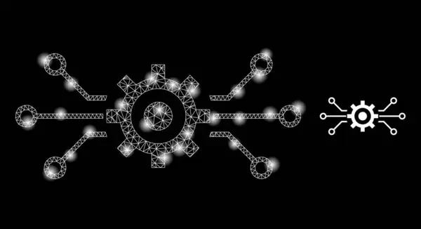 Icono de maquinaria electrónica - Malla Wireframe con puntos de luz — Vector de stock