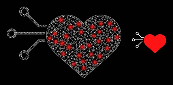 Heart Sensor Icon - Polygonal Mesh with Light Spots — Stock Vector