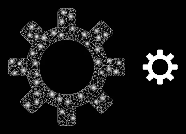 Gearwheel Icon - Wireframe Mesh met Sparkles — Stockvector