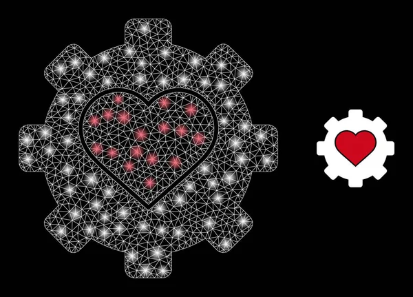 Love Mechanics Icon - Triangulated Mesh with Light Spots — Stock Vector