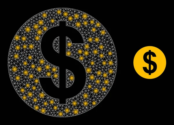 Ícone de moeda de dólar - Malha de armação de arame com pontos de luz —  Vetores de Stock