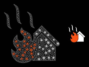 Ev Ateşi Simgesi - Parlak Noktalar ile Üçgenlenmiş Ağ