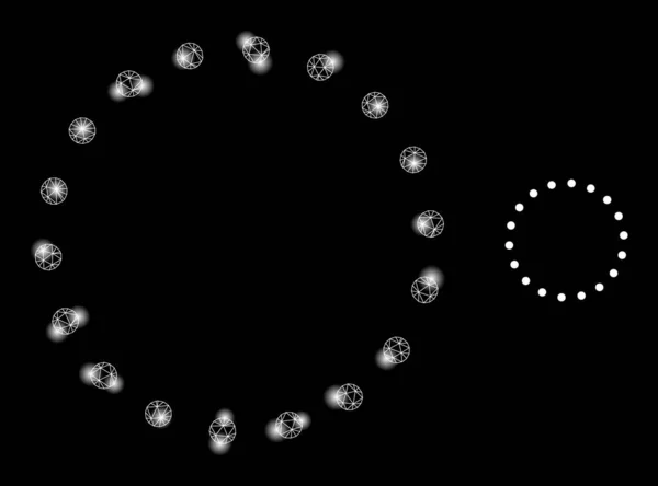 Icône de cadre de cercle pointillé - Mesh triangulé avec des points éblouissants — Image vectorielle