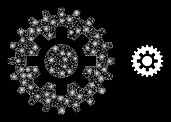 Icono Cogwheel - Malla Wireframe con nodos de constelación — Archivo Imágenes Vectoriales