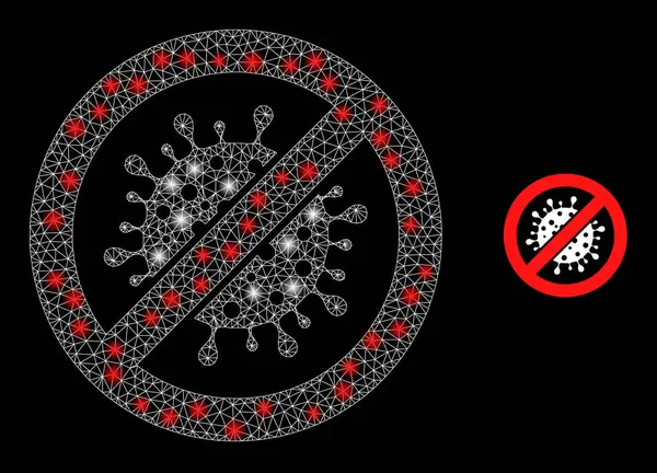 Stop Coronavirus Icon - Malla de marco de alambre con manchas de deslumbramiento — Archivo Imágenes Vectoriales