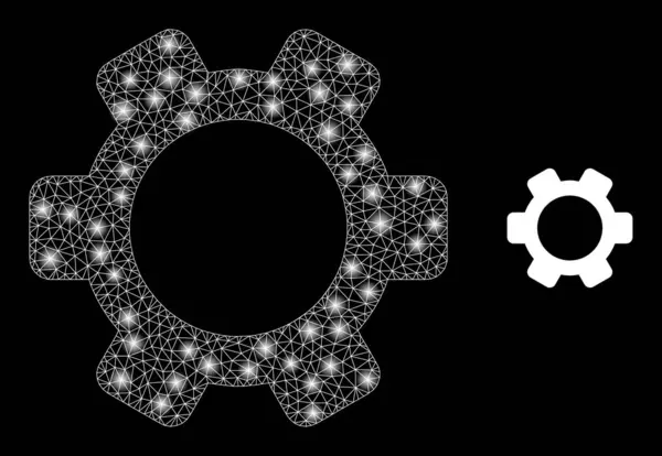 Ícone de roda de engrenagens - Malha triangulada com nós de constelação — Vetor de Stock