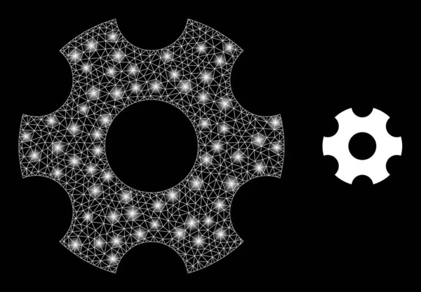 Gearwheel Icon - Polygonal Mesh with Lightspots — Stock Vector