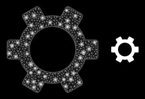 Gear Icon - Karkas Mesh met Sparkles — Stockvector