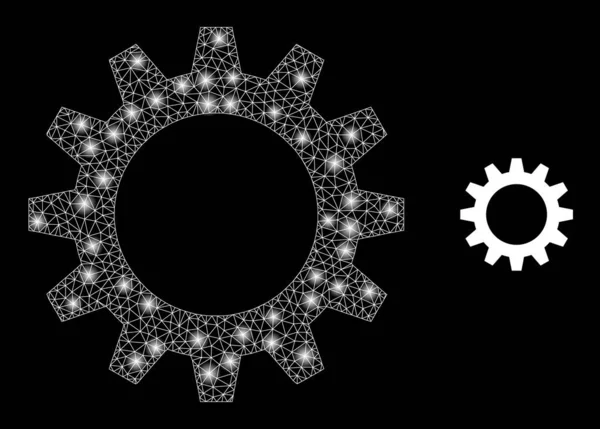 Gearwheel Icon -带闪电的钢丝框架网 — 图库矢量图片