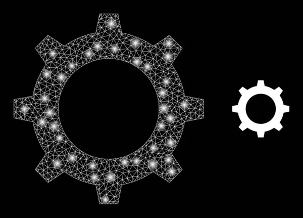 Gear Icon - Triangulated Mesh met lichtvlekken — Stockvector