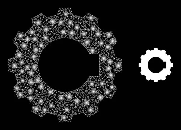 Cogwheel प्रतीक चमकदार स्पॉट के साथ बहुभुज मेष — स्टॉक वेक्टर