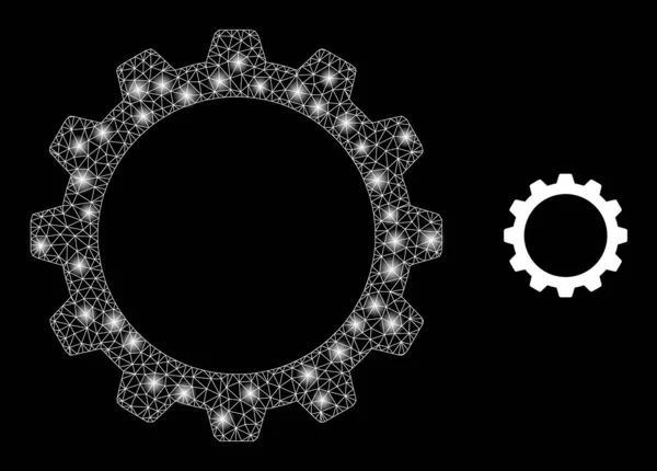 Cogwheel Icon -带光斑的钢丝框架网 — 图库矢量图片