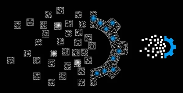 Gear Assembling Icon - Draadkader Mesh met Constellation Nodes — Stockvector