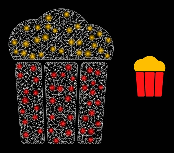 Popcorn Bucket Icon - Wireframe Mesh with Constellation Nodes — стоковий вектор