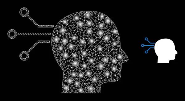 Значок "Прямое подключение мозга" - многоугольная сетка с пятнами света — стоковый вектор