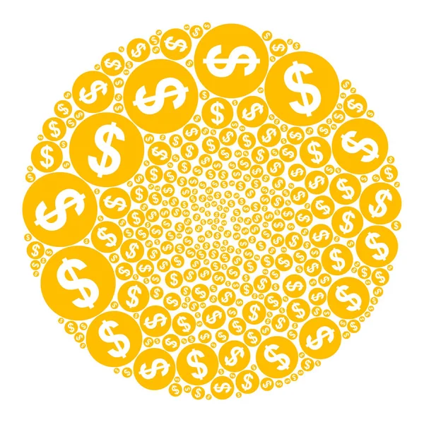 Dolar ikona monety Sferyczny kolaż klastra — Wektor stockowy