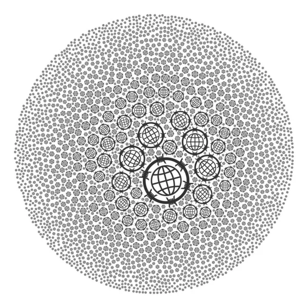 Barbed Wire Globe Ikon runda kluster Collage — Stock vektor