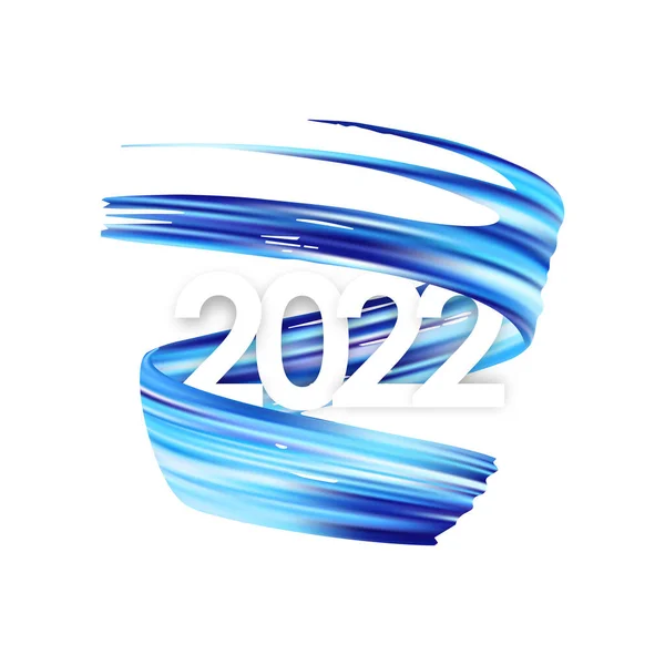Vector illustration: Happy New Year. Number of 2022 with twisted blue color paint stroke shape — Stock Vector