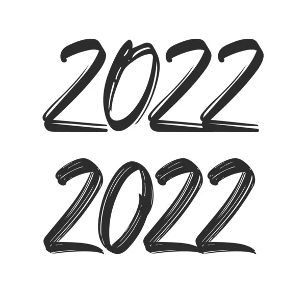 Vector illustration: Set of Handwritten brush lettering of 2022. Happy New Year — Stock Vector