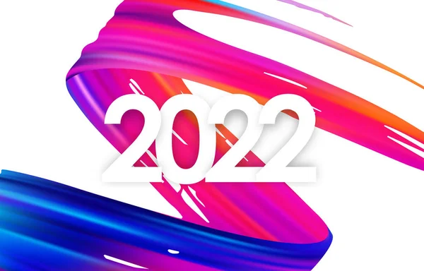Colpo di pennello colorato olio o vernice acrilica con Capodanno 2022 su sfondo bianco. Poster design alla moda — Vettoriale Stock