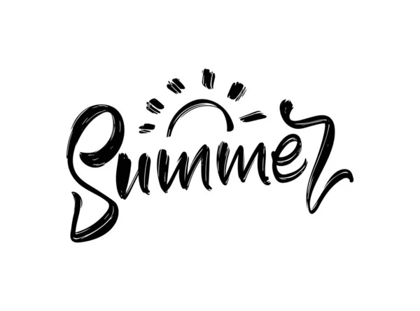 Vector illustration: handwritten brush type lettering of Summer with hand drawn brush sun — Stock Vector