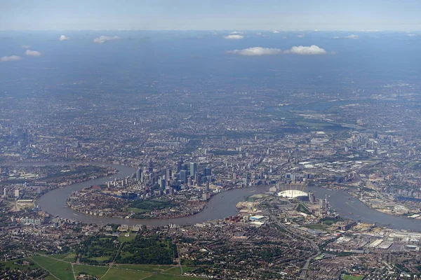 Vista Aérea Londres Com Rio Tâmisa Distrito Central Negócios Capital — Fotografia de Stock