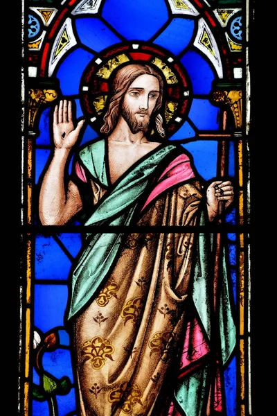 Lullington Aug 2014 View Old Stained Glass Depiction Jesus Window — Stock Photo, Image