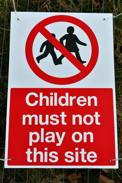 Generic Warning Sign Building Site Reading Children Must Play Site — Stock Photo, Image