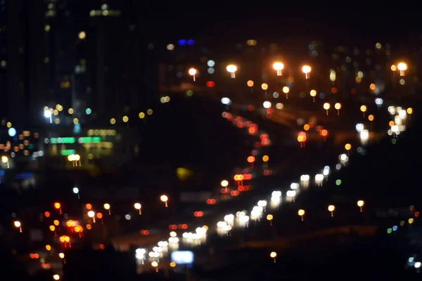 Розмиті Відкладені Вогні Важкого Руху Міській Дорозі Вночі Які Працюють — стокове фото