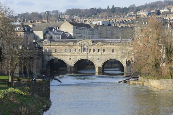 Scenic View City Bath Spa Somerset England Pulteney Bridge Its — Stock Photo, Image