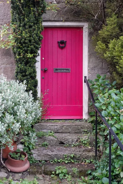 Vue Extérieure Porte Entrée Bois Une Belle Maison Dans Une — Photo