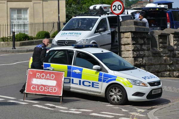 Police Parked Roadblock Incident City Centre May 2016 Bath Police — Fotografie, imagine de stoc