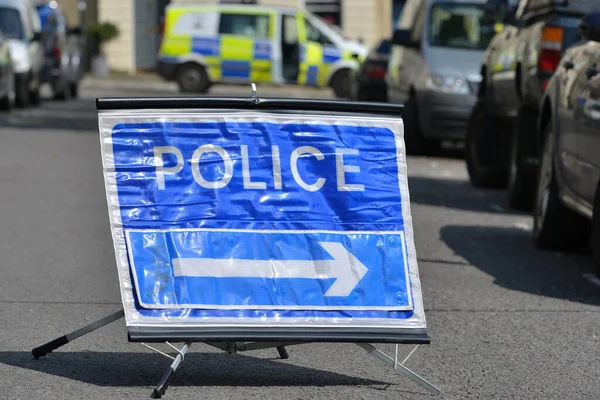 Vista Generico Cartello Stradale Chiuso Della Polizia Posto Blocco Centro — Foto Stock