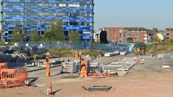 Bristol October 2016 Labourers Work City Centre Construction Site Bristol — Foto de Stock
