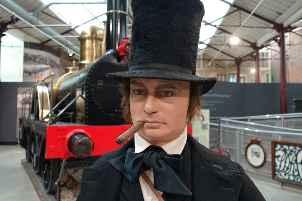 View of wax mannequin and Replica of broad gauge locomotive North Star in GWR Steam museum Swindon UK