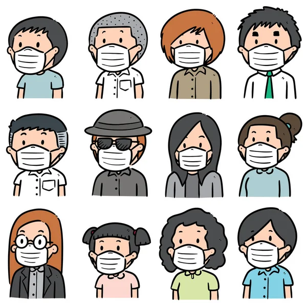 Vector Conjunto Personas Que Utilizan Máscara Protección Médica — Vector de stock