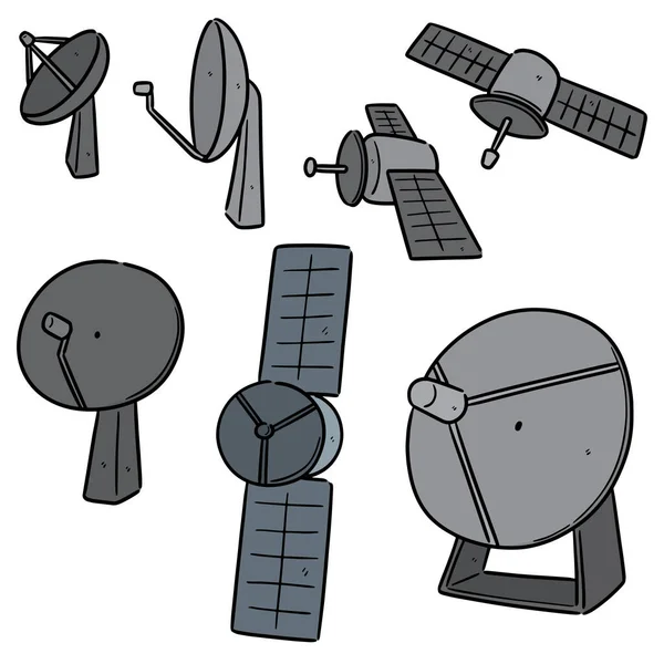 衛星と衛星放送受信アンテナのベクトルを設定 — ストックベクタ