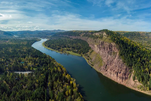 Aerial View Rocky Cliff Bank Irkut River — Stock Photo, Image