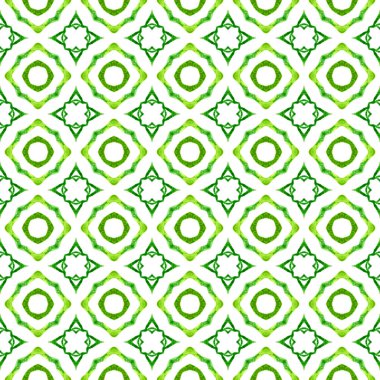 Döşemeli suluboya arka plan. Yeşil muhteşem boho şık yaz tasarımı. Elle boyanmış suluboya kenar. Tekstil hazır çekici baskı, mayo kumaş, duvar kağıdı, ambalaj..