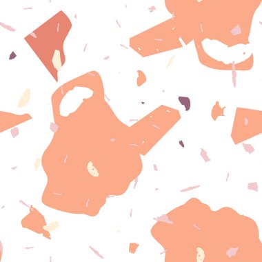 Terrazzo kusursuz desen. Taşlı turuncu gerçekçi mermer dokusu. Doğal taşlardan, granitten, kuvarstan, mermerden, betondan yapılmış arka plan. Terrazzo pürüzsüz desenli serin renklerde. 