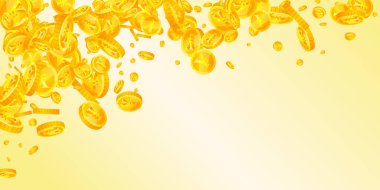 Çin Yuan paraları düşüyor. Muhteşem dağınık CNY paraları. Çin parası. Büyük ikramiye, servet ya da başarı konsepti. Vektör illüstrasyonu.