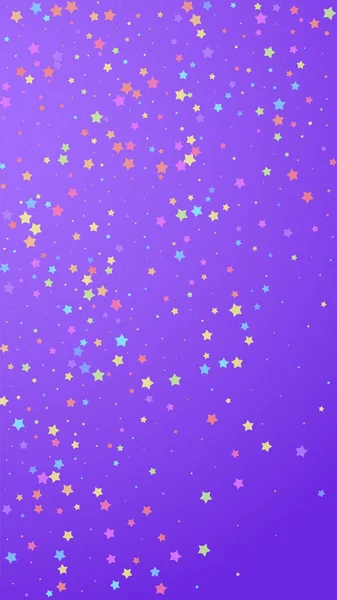 Festliches Konfetti Feierstars Bunte Sterne Zufällig Auf Violettem Hintergrund Große — Stockvektor