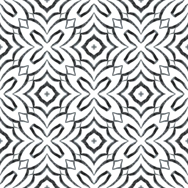 手彩色水彩境界 黒と白の形状はシックな夏のデザインをBoho 繊維準備ができて魅力的なプリント 水着生地 彩色の背景 — ストック写真