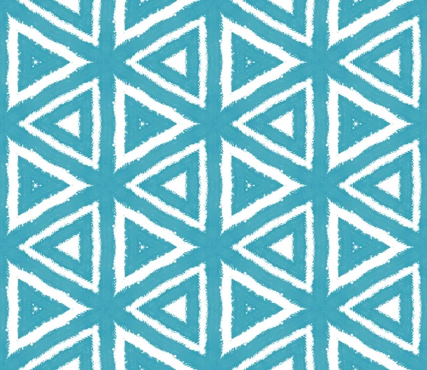 Ethnic Hand Painted Pattern Turquoise Symmetrical Kaleidoscope Background Summer Dress — Stock Photo, Image