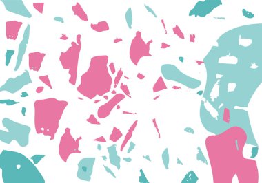 Terrazzo modern soyut şablon. Klasik İtalyan döşemesinin pembe ve mavi dokusu. Venedik terrazzo trend vektör arka planı Taşlardan, granitten, kuvarstan, mermerden, betondan yapılmış. 