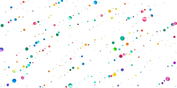 白い背景に水彩のコンフェッティ 生きている虹色の点 幸せなお祝い広いカラフルな明るいカード 中程度の手描きのコンフェッティ — ストック写真